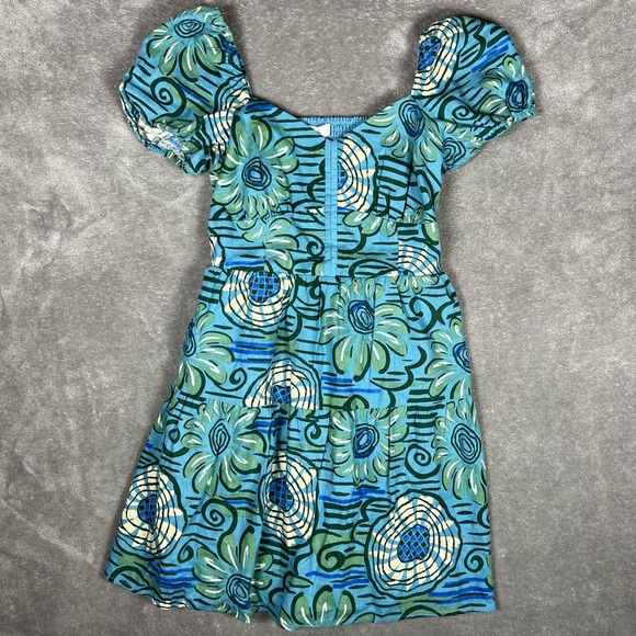 House of Harlow 1960 Dress Womens Small Blue Tropical Beach Smock Linen Mini - Picture 3 of 10